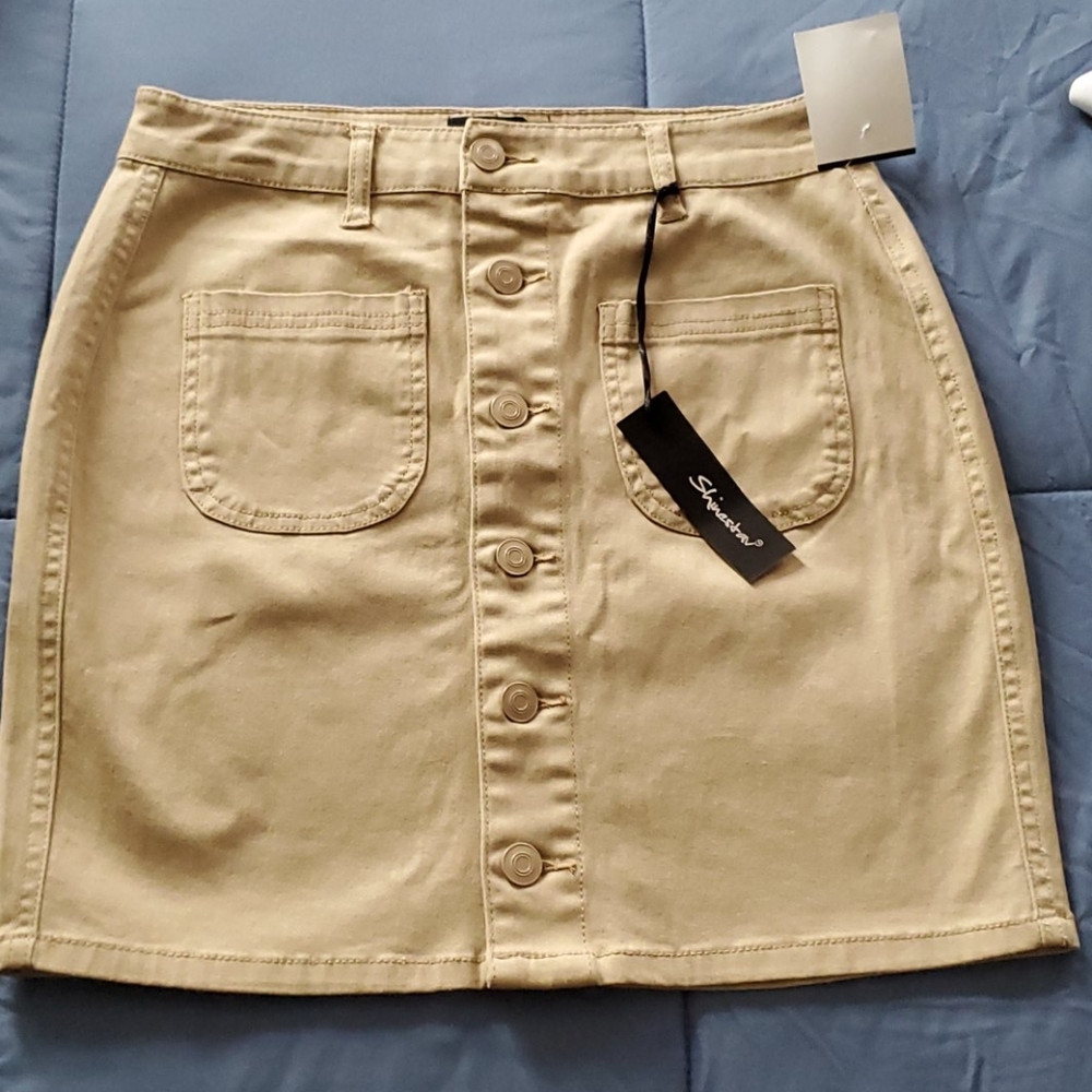 NWT Shinestar Twill Button Front Mini Skirt